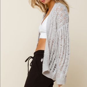 Belldini Heather Light Gray Knit Cardigan Sweater Grey Off White Cable Lose FP